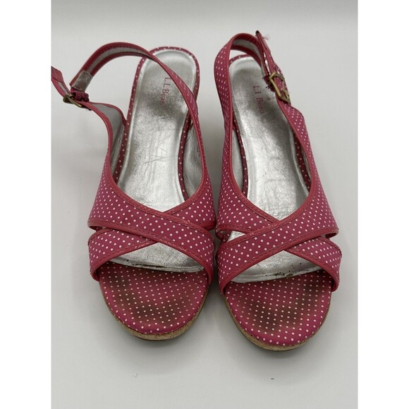 LL Bean Pink Polka Dot Slingback Wedge Sandals Heels Size 10 EUC!!! - Picture 1 of 3